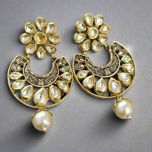 Gold Filigree Statement Earrings with Faux Pearls